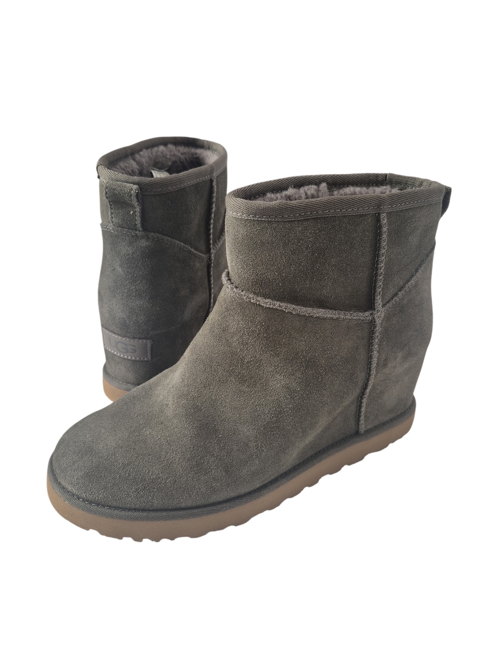 EUC Like New UGG Classic Femme Mini Slate Suede Shearling Wedge Boots Women’s 8